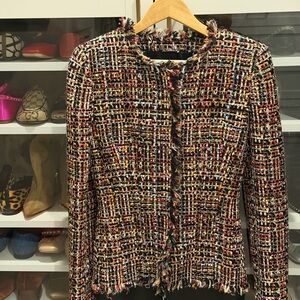 Alexander McQueen Multicolor Tweed Jacket with Leather Trim